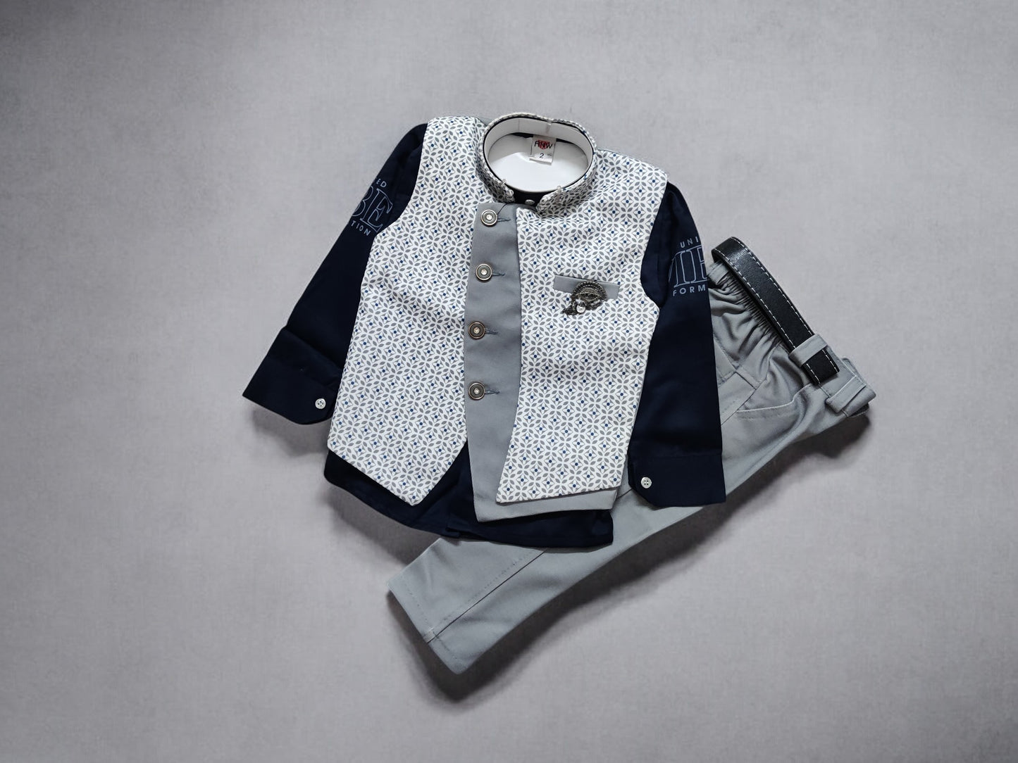 Stylish Boys' Formal Wear Set with Printed Waistcoat- 3 Piece, Perfect for birthday, wedding - Bumblehugs