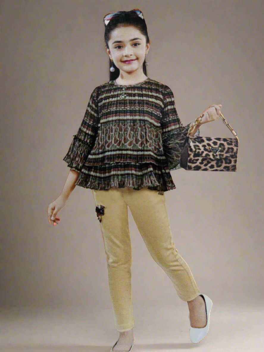 Charming Multicolored top and jeans set for girls, Perfect for birthday, wedding - Bumblehugs