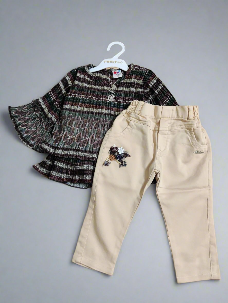 Charming Multicolored top and jeans set for girls, Perfect for birthday, wedding - Bumblehugs