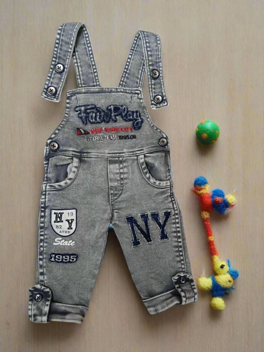 Stylish Children's Dungaree Gray Navy Blue with Fun Details