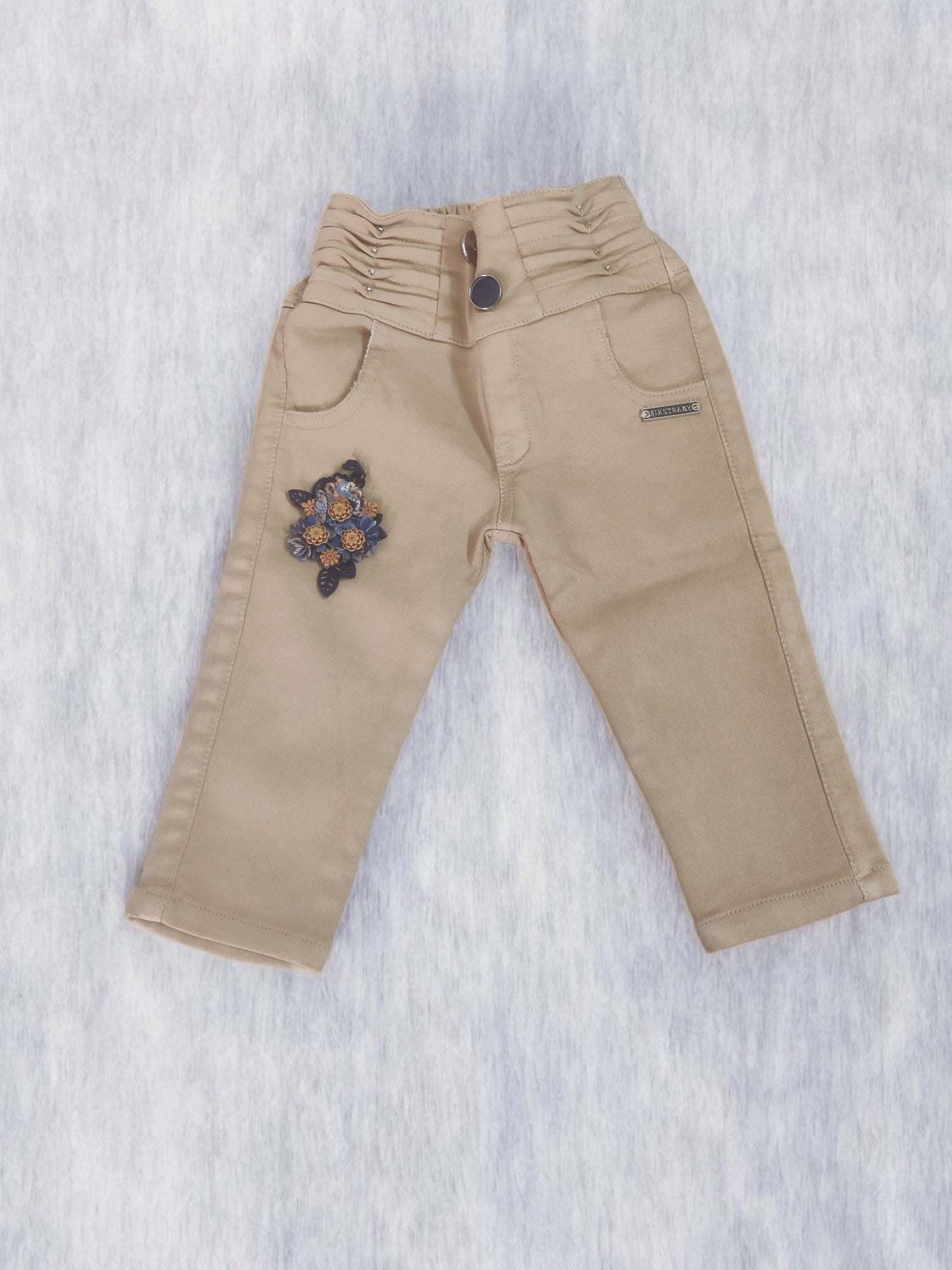 Stylish blue top and beige jeans set