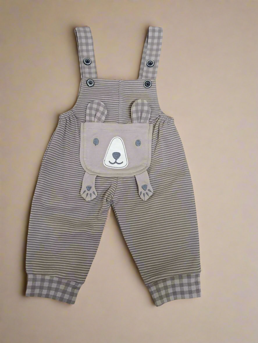 Adorable Striped Baby Overalls Dungaree with Bear Design