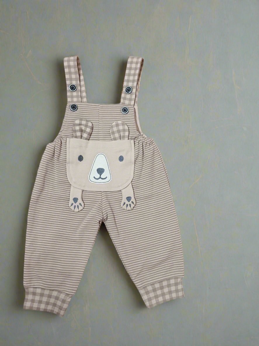 Adorable Striped Baby Overalls Dungaree with Bear Design