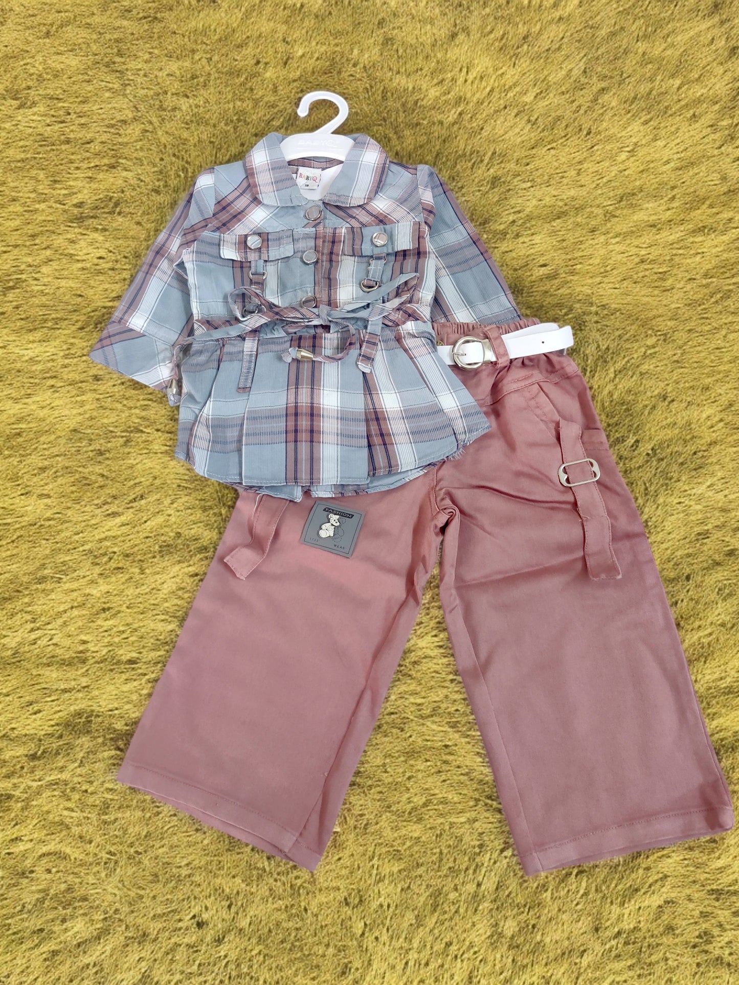 Stylish Plaid Top with Dark Blue Pants for girls - Bumblehugs