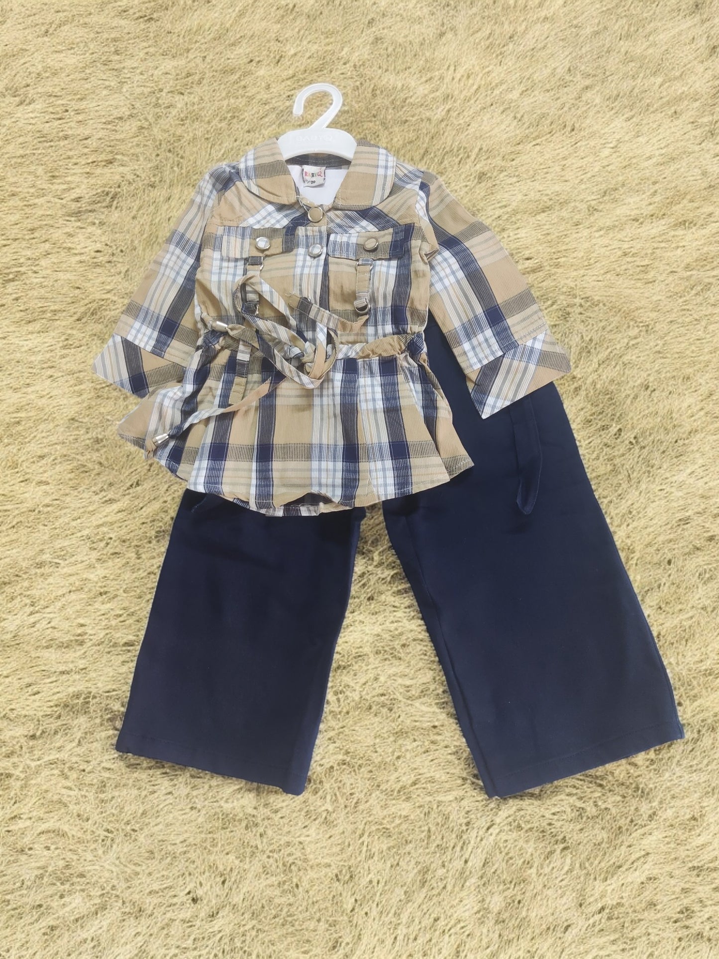 Stylish Plaid Top with Dark Blue Pants for girls - Bumblehugs