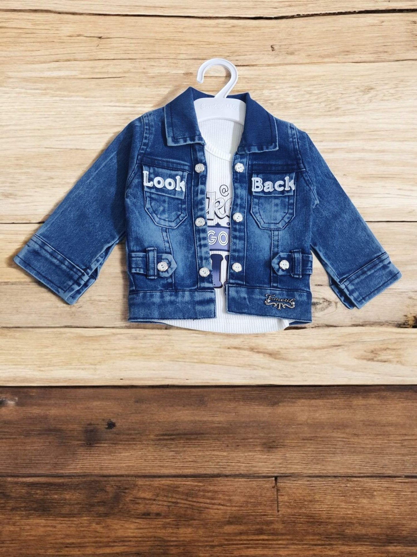 Stylish girl's denim ensemble with jeans, top, and jacket- Bumblehugs.
