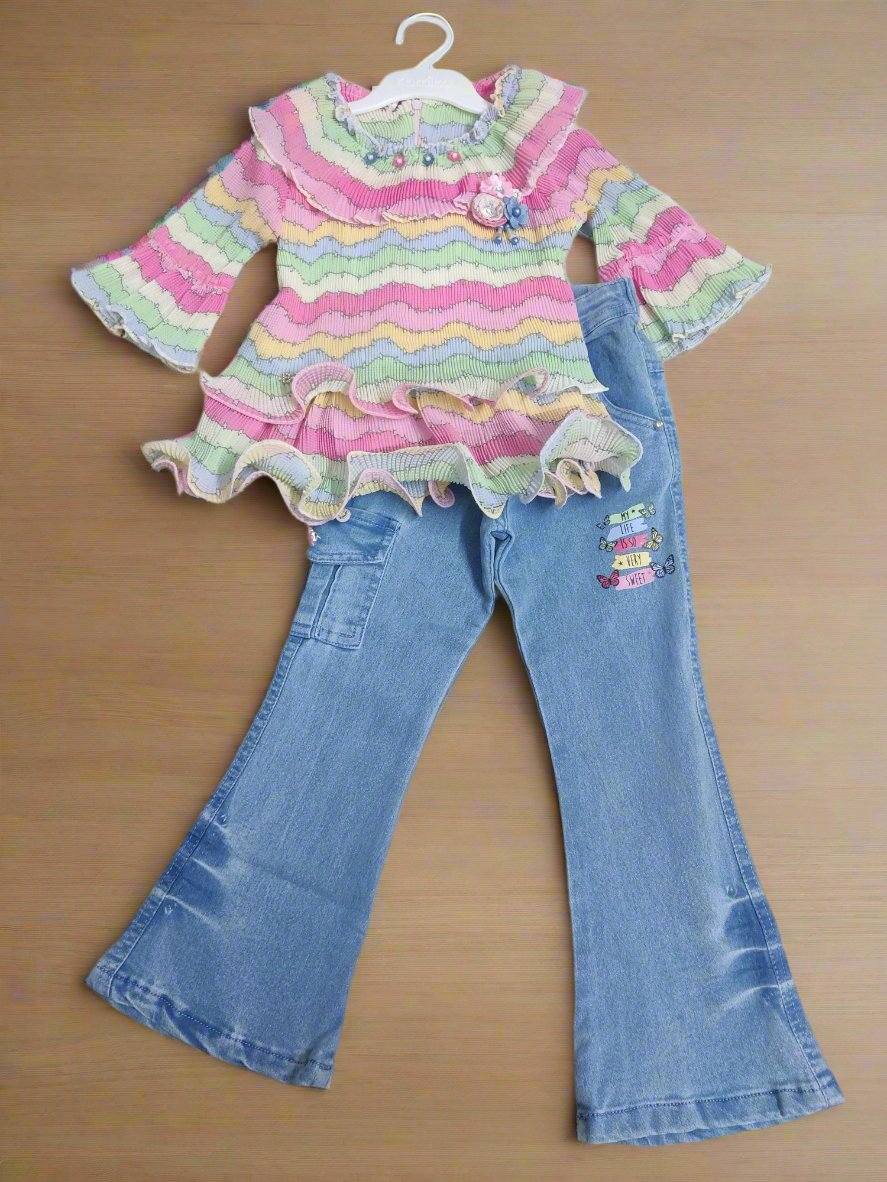 Stylish Children's Striped Outfit top and denim jeans