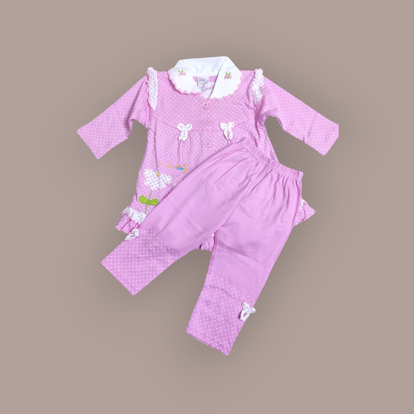 Cozy Girls' frock top and Pajama Set with Polka Dots - Bumblehugs