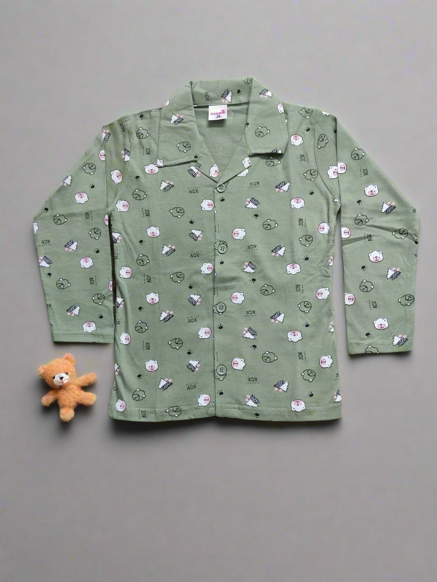 Playful Green Night Dress Set With Fun Designs