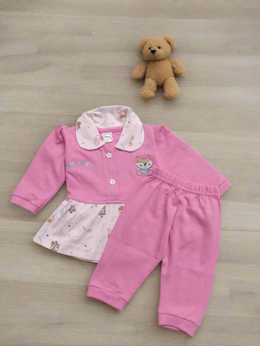 Charming Baby frock and pajama set with printed details - Bumblehugs