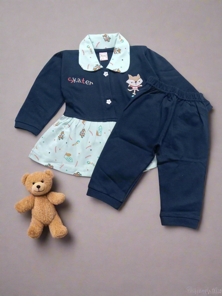 Charming Baby frock and pajama set with printed details - Bumblehugs