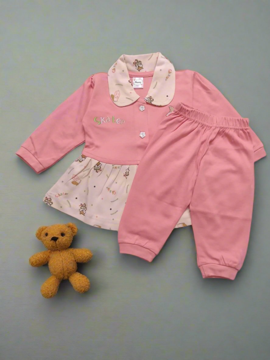 Charming Baby frock and pajama set with printed details - Bumblehugs
