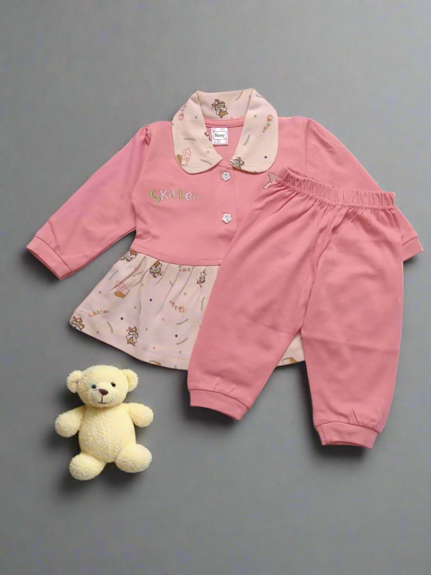Charming Baby frock and pajama set with printed details - Bumblehugs