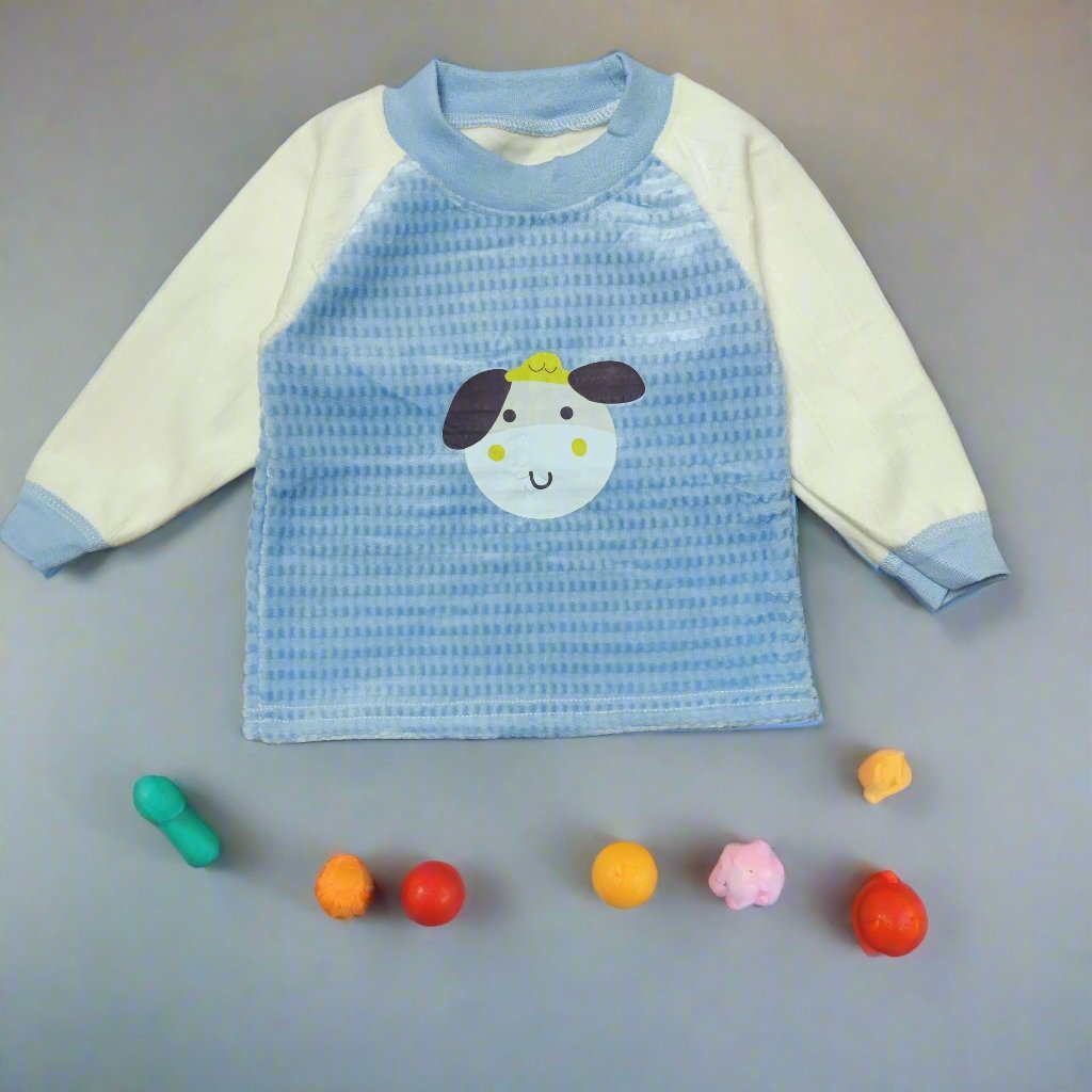 Adorable Blue and White Cartoon Top and Pajama set for kids