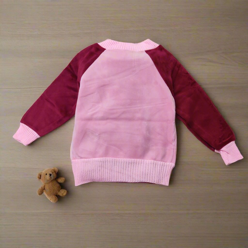 Cozy Pink and Red Velvet sweater Featuring Charming Bear Design