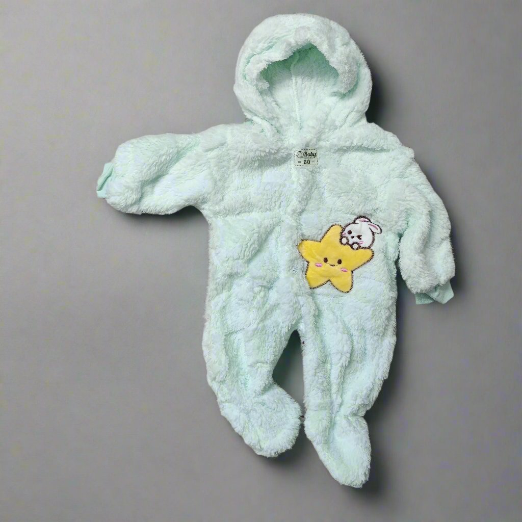 Adorable Light Green Baby Hoodie Onesie with Cute Patches