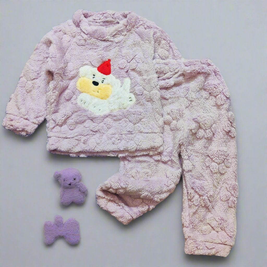 Cozy Light Purple Bear Pajamas for Kids Winter Set