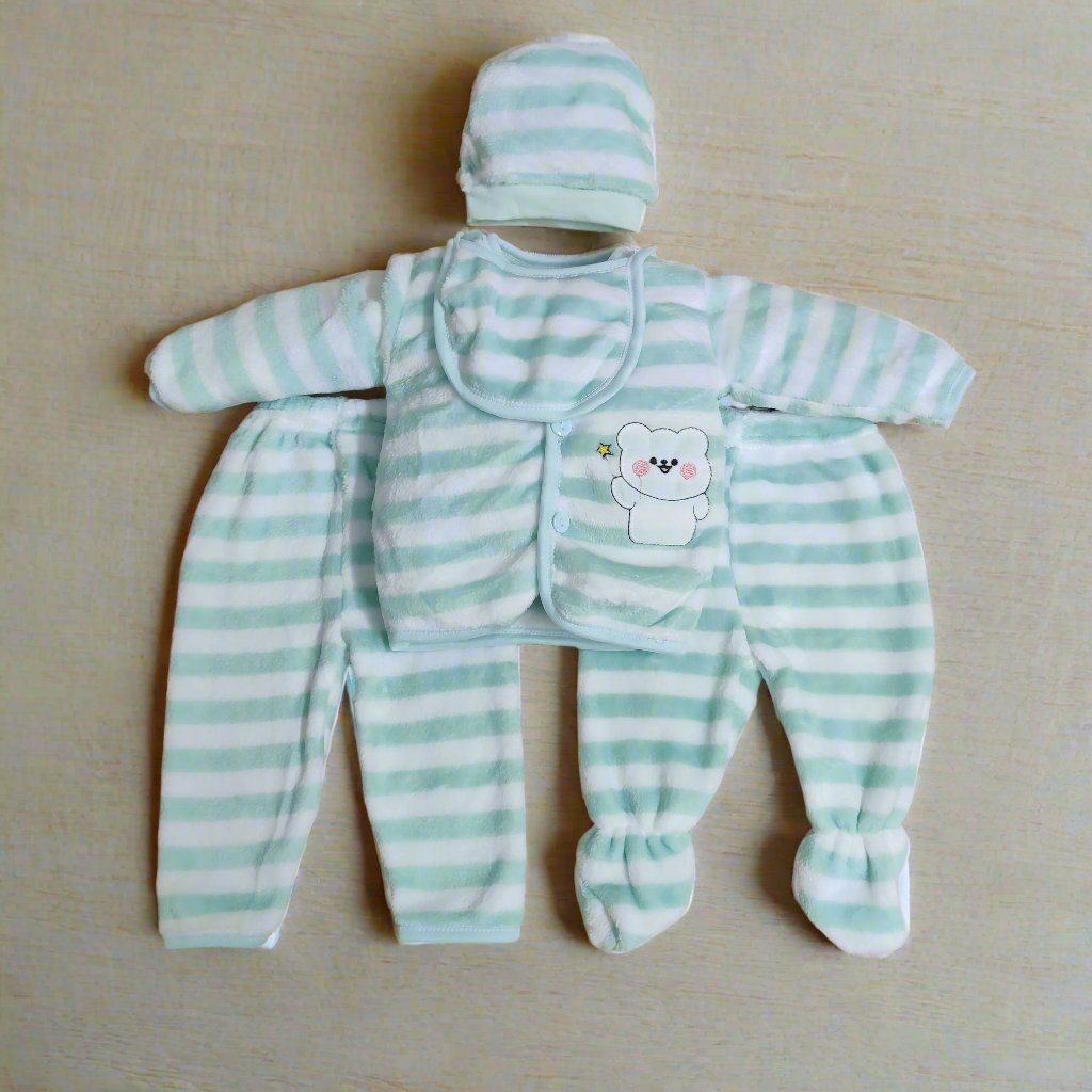 Light Green Newborn Set - Adorable Pajamas, Cap, and Bib for Infants