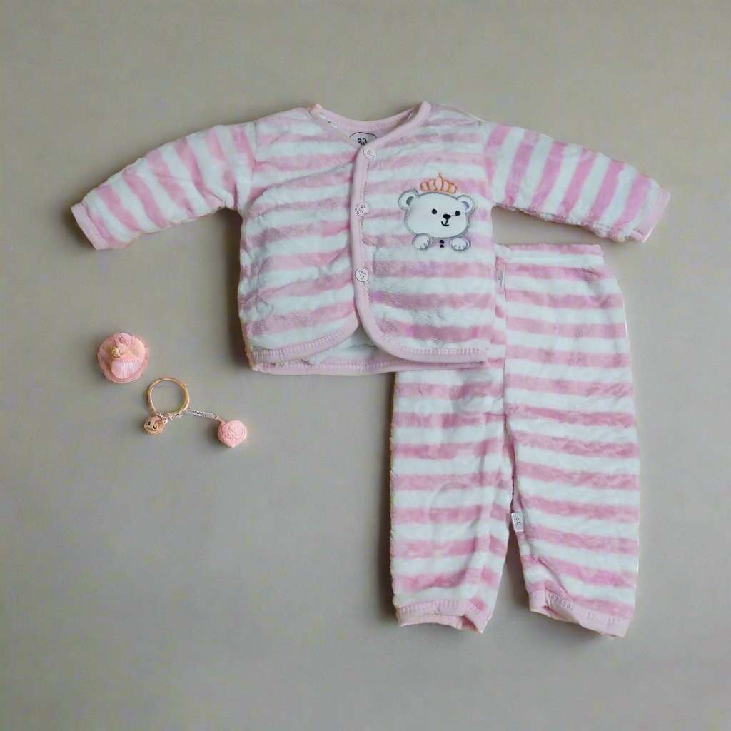 Adorable Light Pink New Born Set With Two Pajamas, Cap and Bib