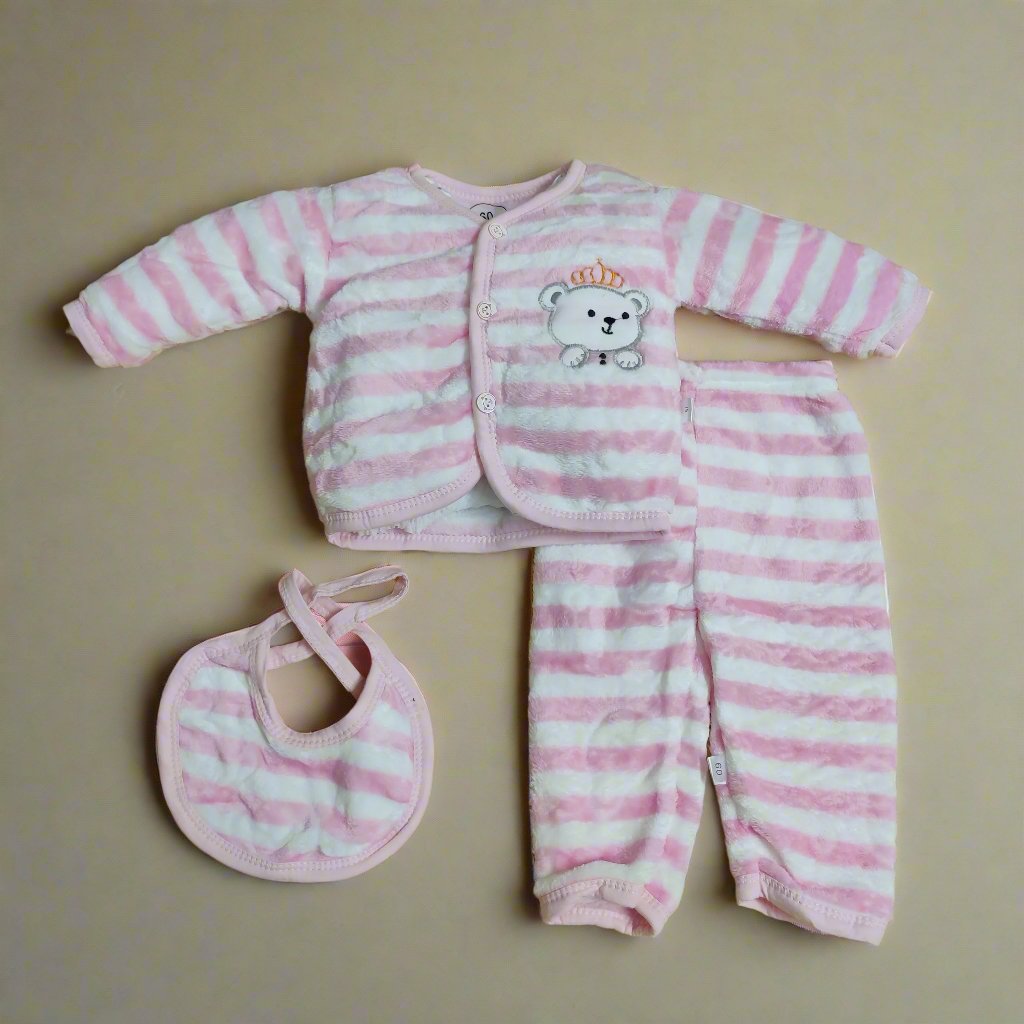 Adorable Light Pink New Born Set With Two Pajamas, Cap and Bib