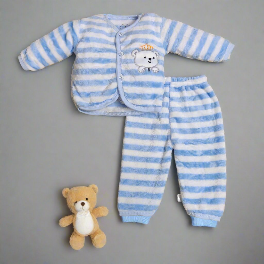 Light Blue Newborn Set with Two Pajamas, Cap, and Bib - Adorable Outfit for Infants