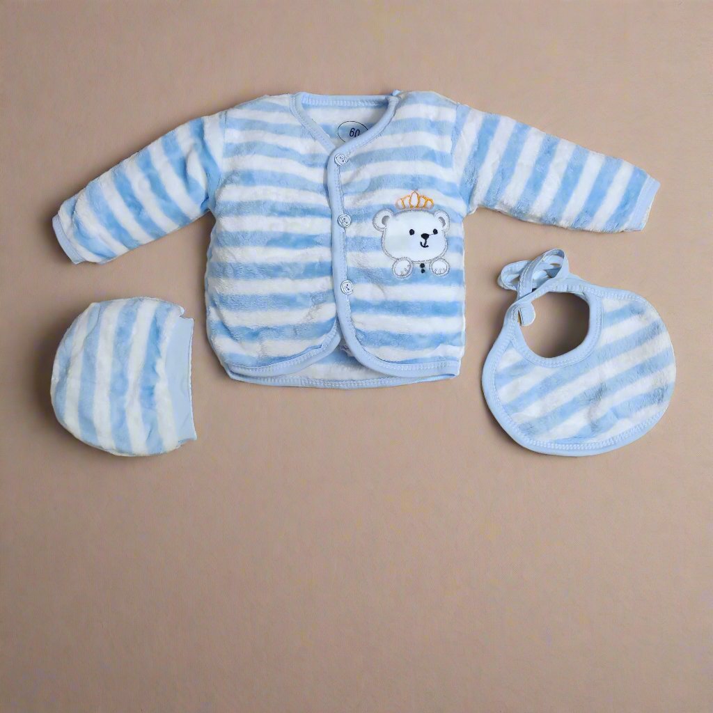 Light Blue Newborn Set with Two Pajamas, Cap, and Bib - Adorable Outfit for Infants