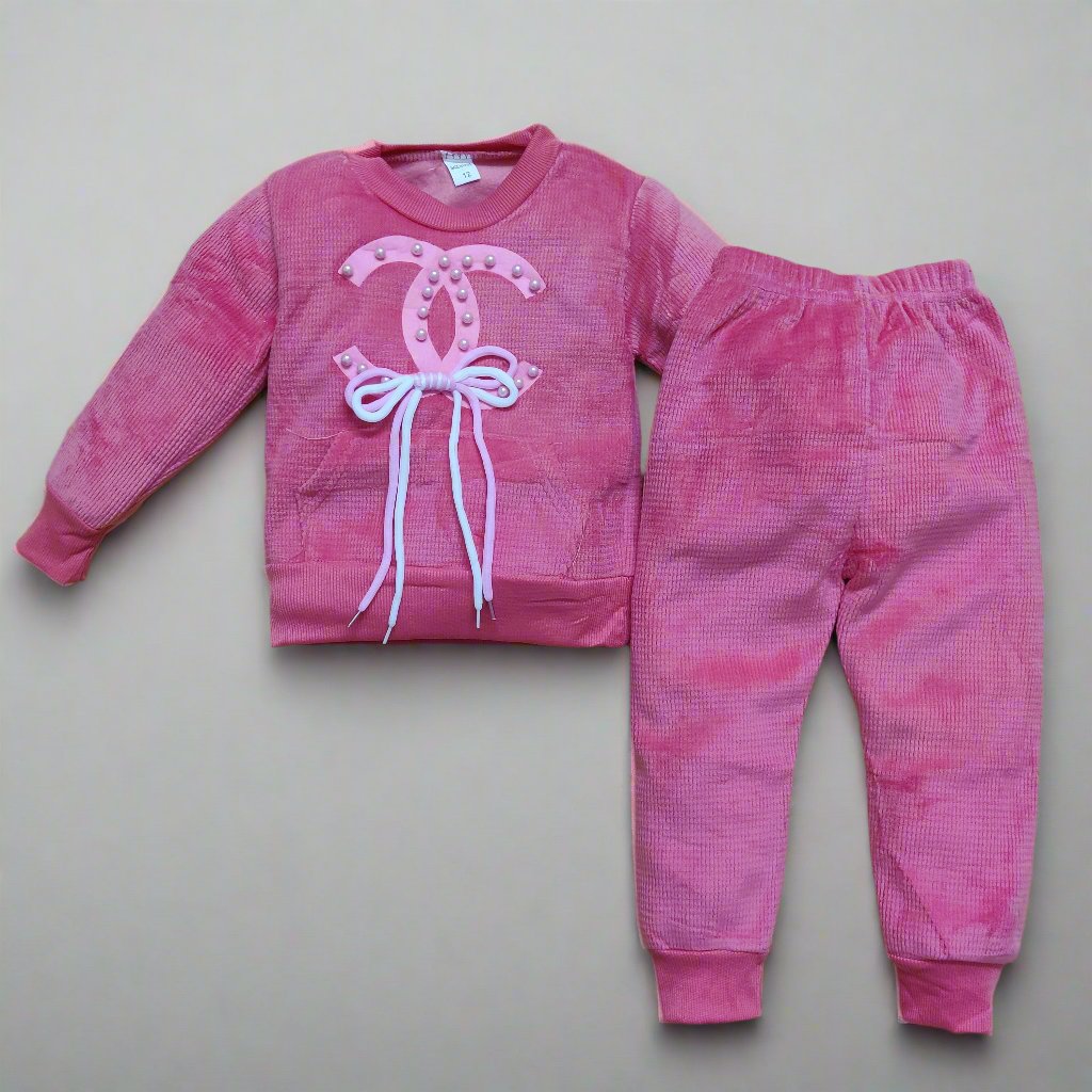 Cozy Pink Velvet Winter Outfit for Kids - Stylish and Warm