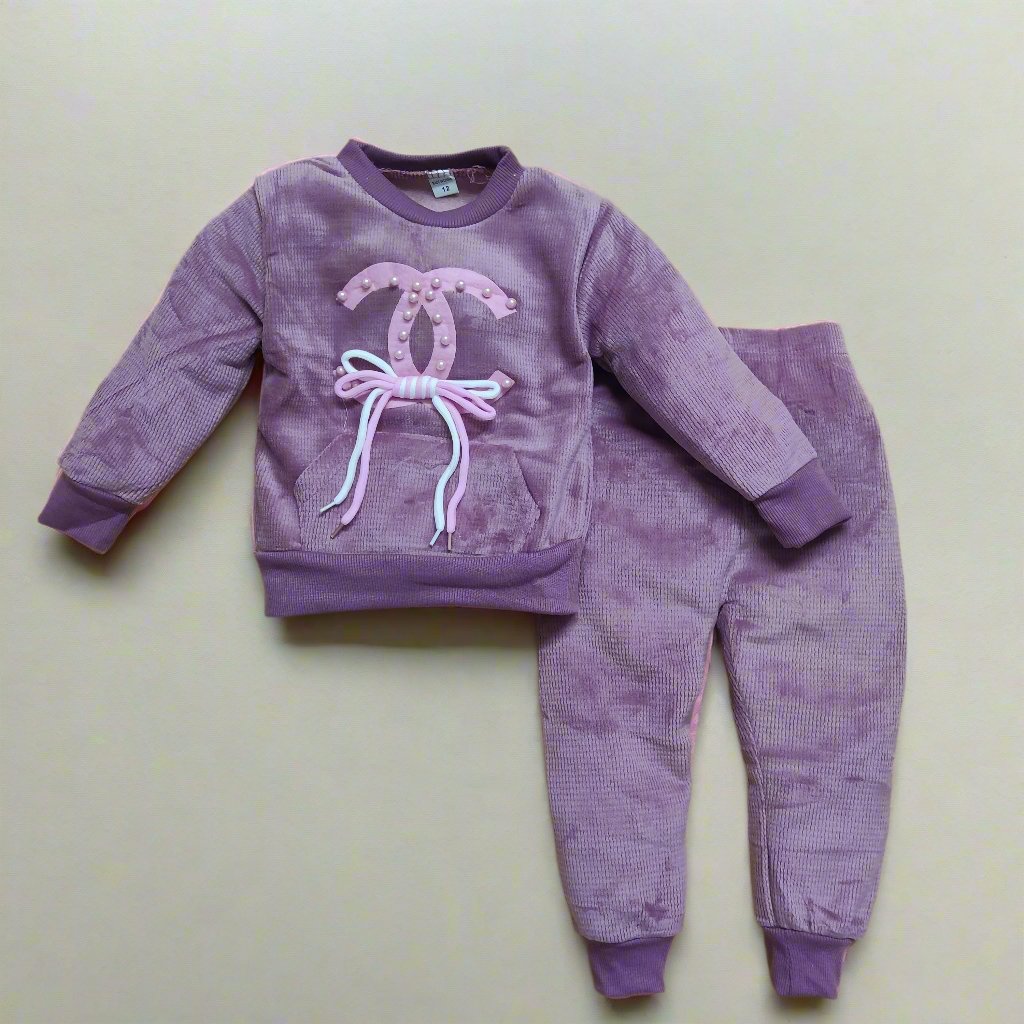Cozy Purple Velvet Winter Outfit for Kids