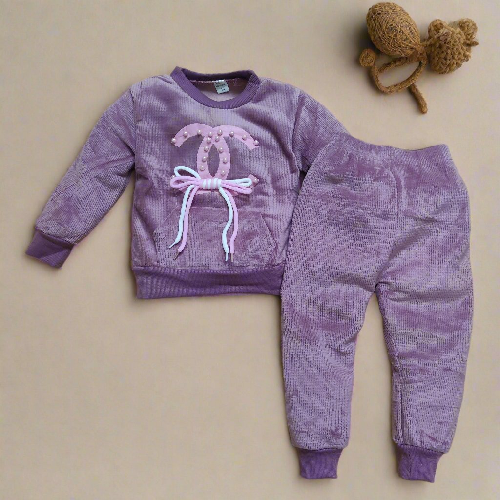Cozy Purple Velvet Winter Outfit for Kids