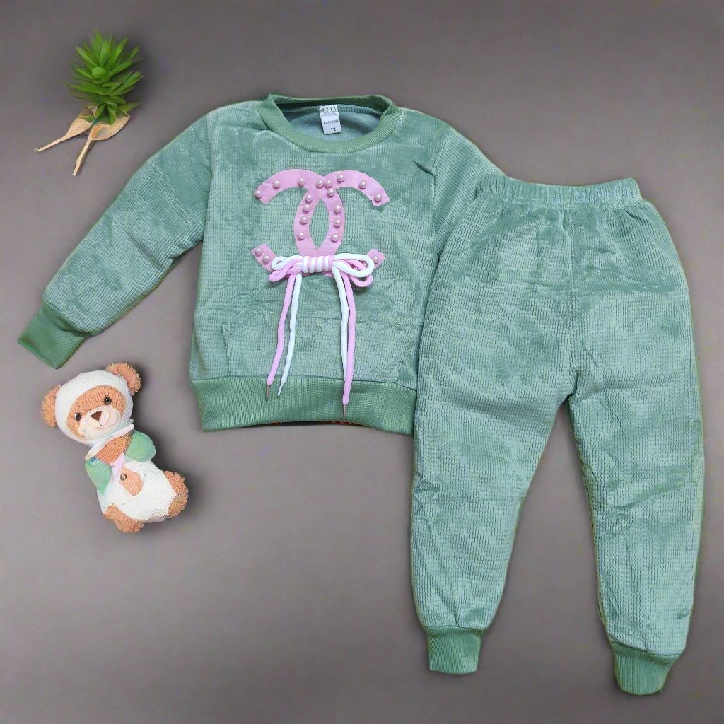 Cozy Velvet Winter Outfit for Kids in Green