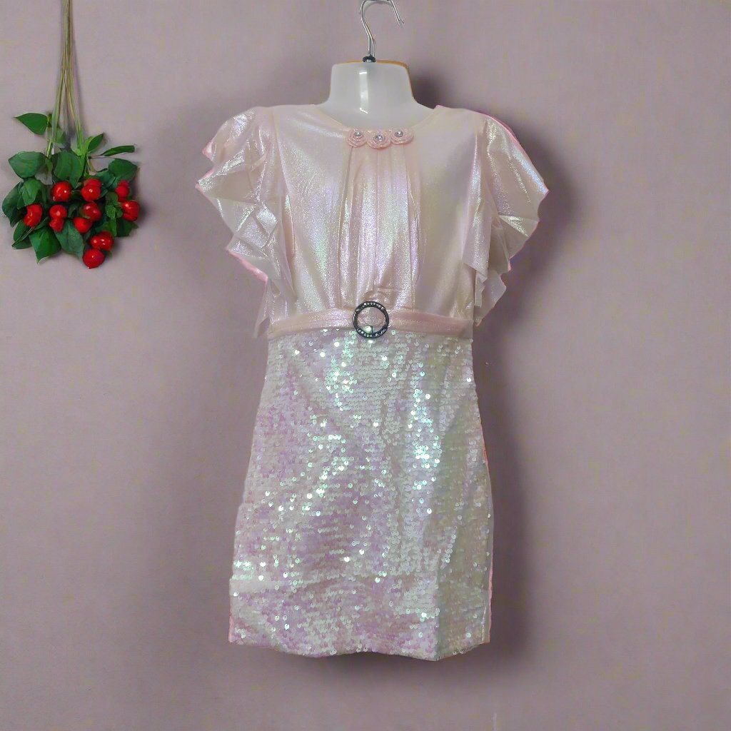 Short-Sleeved Girls Dress with Sequins for Stylish Occasions