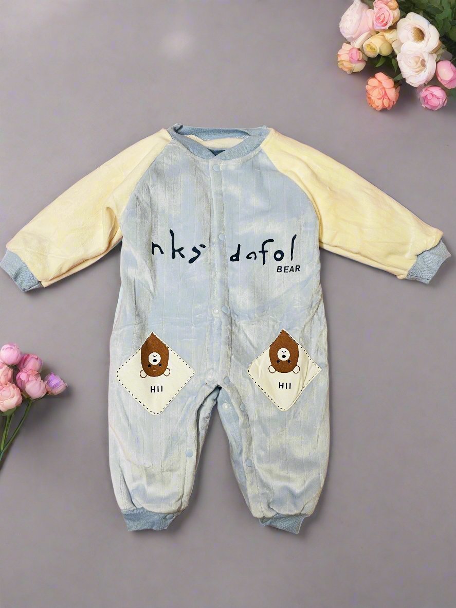 Light Blue and Yellow Bear-Themed Baby Onesie for Cute Comfort