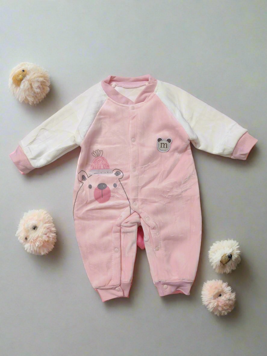Adorable Pink and White Baby Bear Onesie