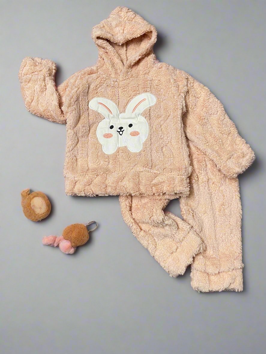 Light Pink Fleece Rabbit Face Hoodie Set and Pajama Set - Pink Rabbit Hoodie Set