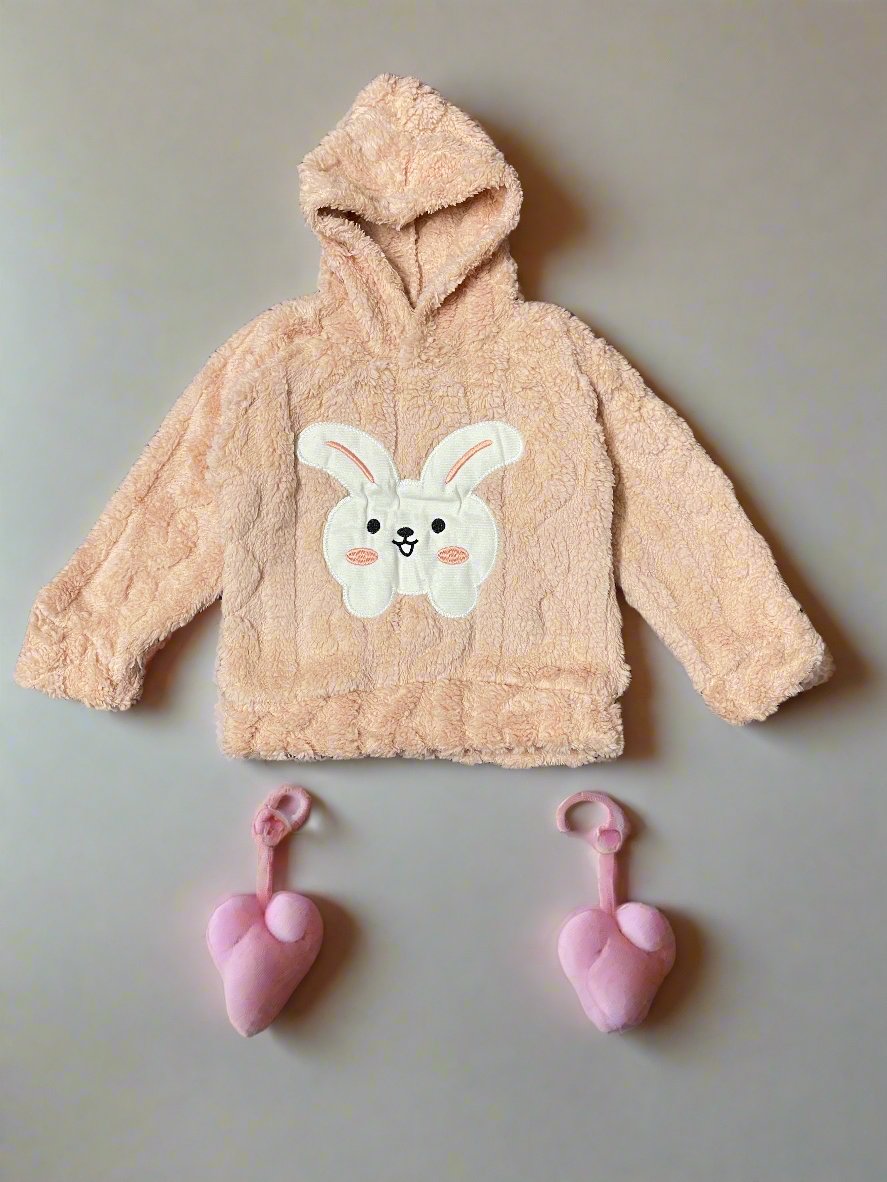 Light Pink Fleece Rabbit Face Hoodie Set and Pajama Set - Pink Rabbit Hoodie Set