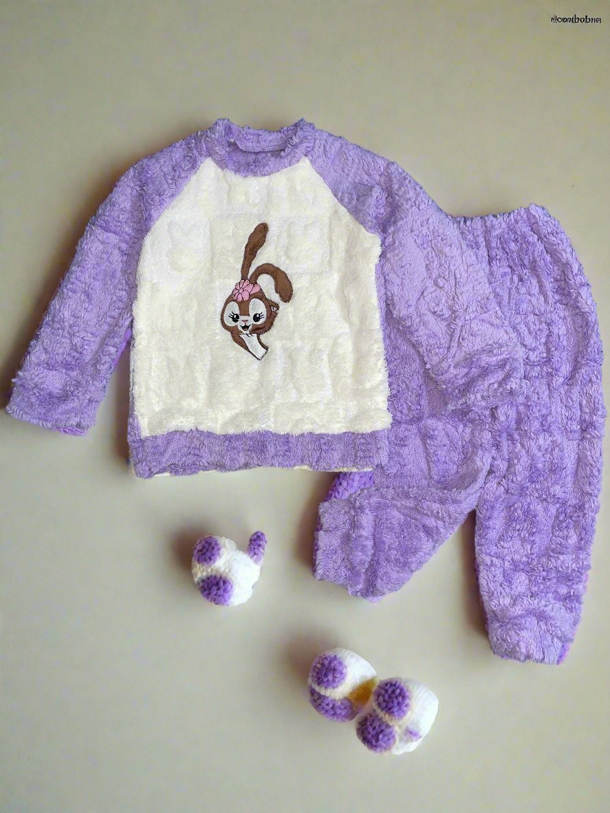 Adorable Kids Furry Pajama Set - Winter Top and Bottoms for Kids