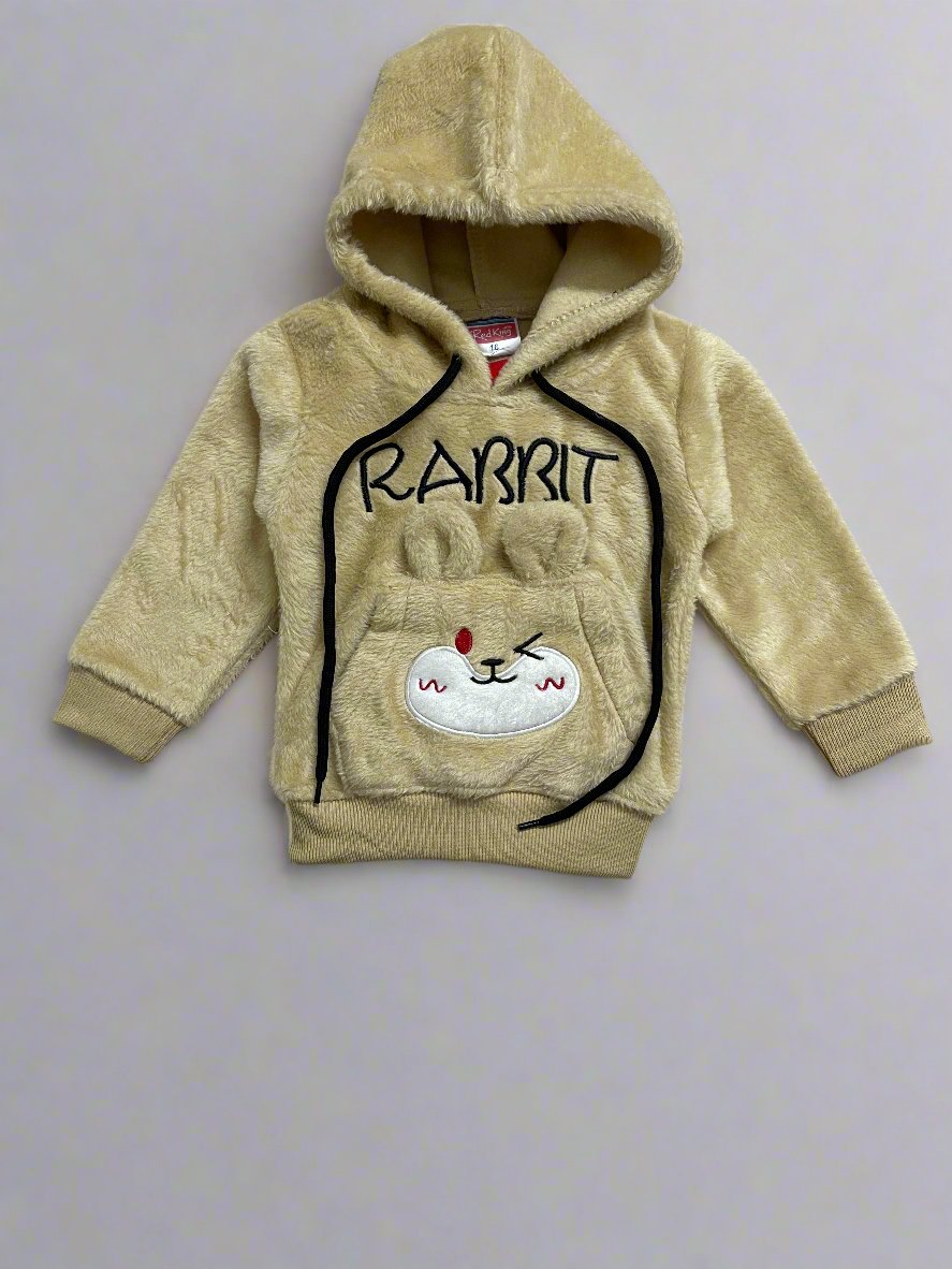 Cute Beige Rabbit Print Hoodie Pants Set for Winter