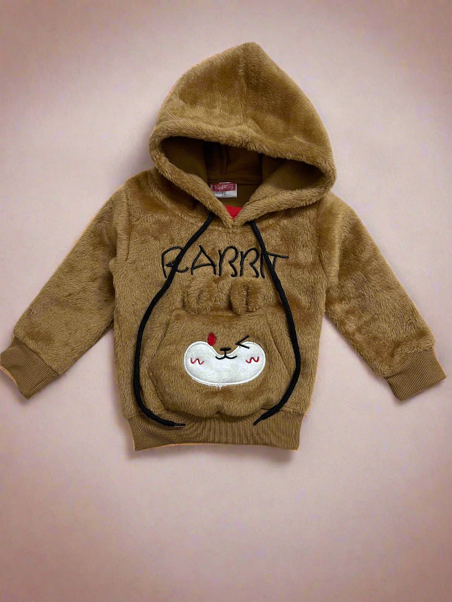 Adorable Brown Fleece hoodie Children's Clothing Set with Bear Design