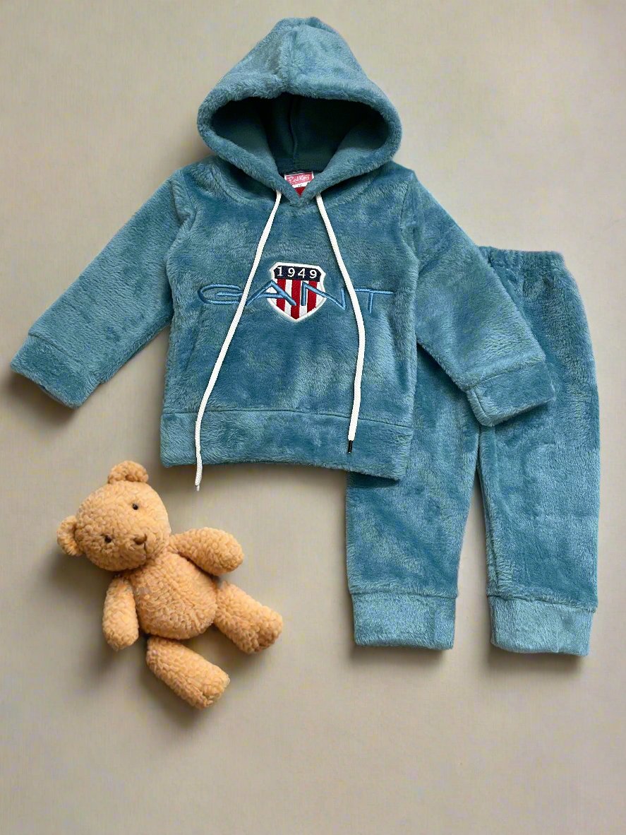 Vintage Blue Hoodie Set and Trousers for Casual Wear