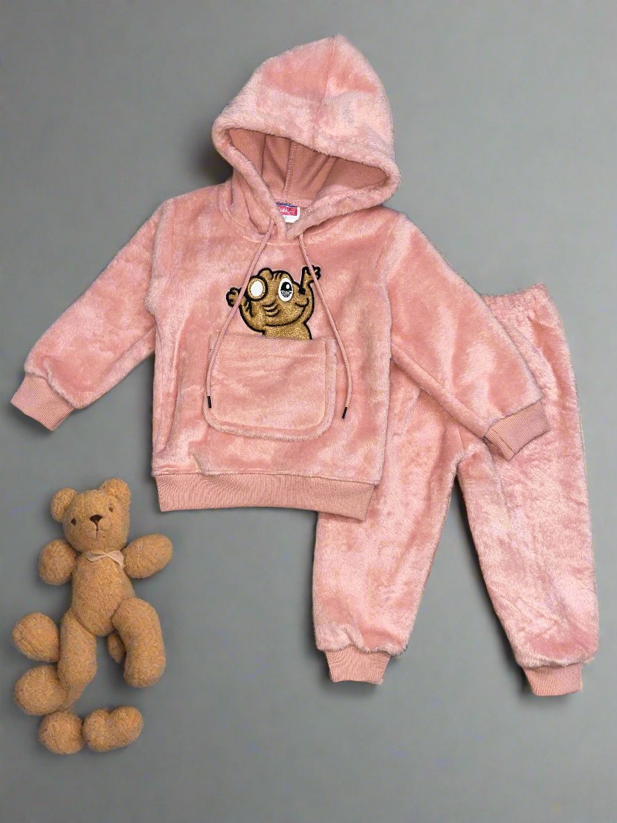 Adorable Light Green Hoodie and Pants Set with Cute Animal Graphics