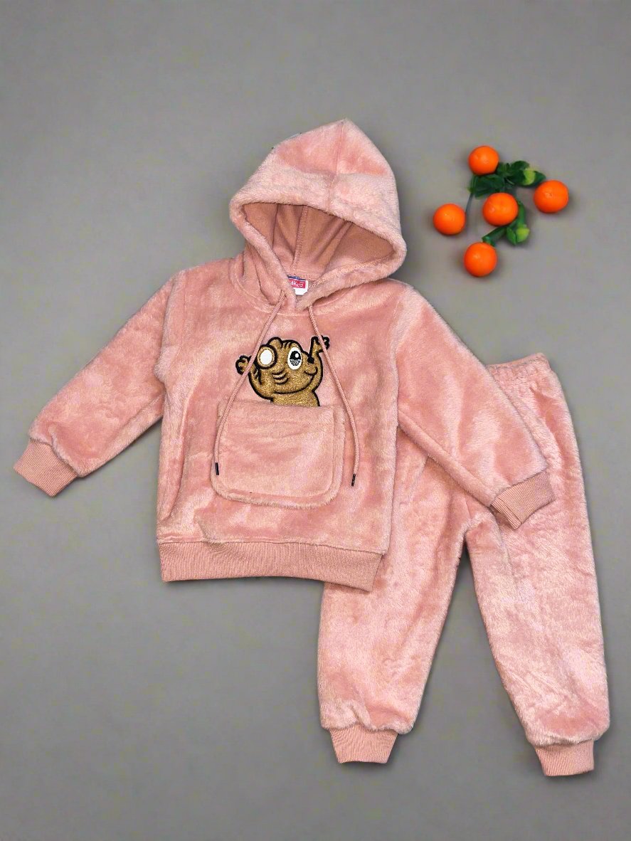 Adorable Light Green Hoodie and Pants Set with Cute Animal Graphics