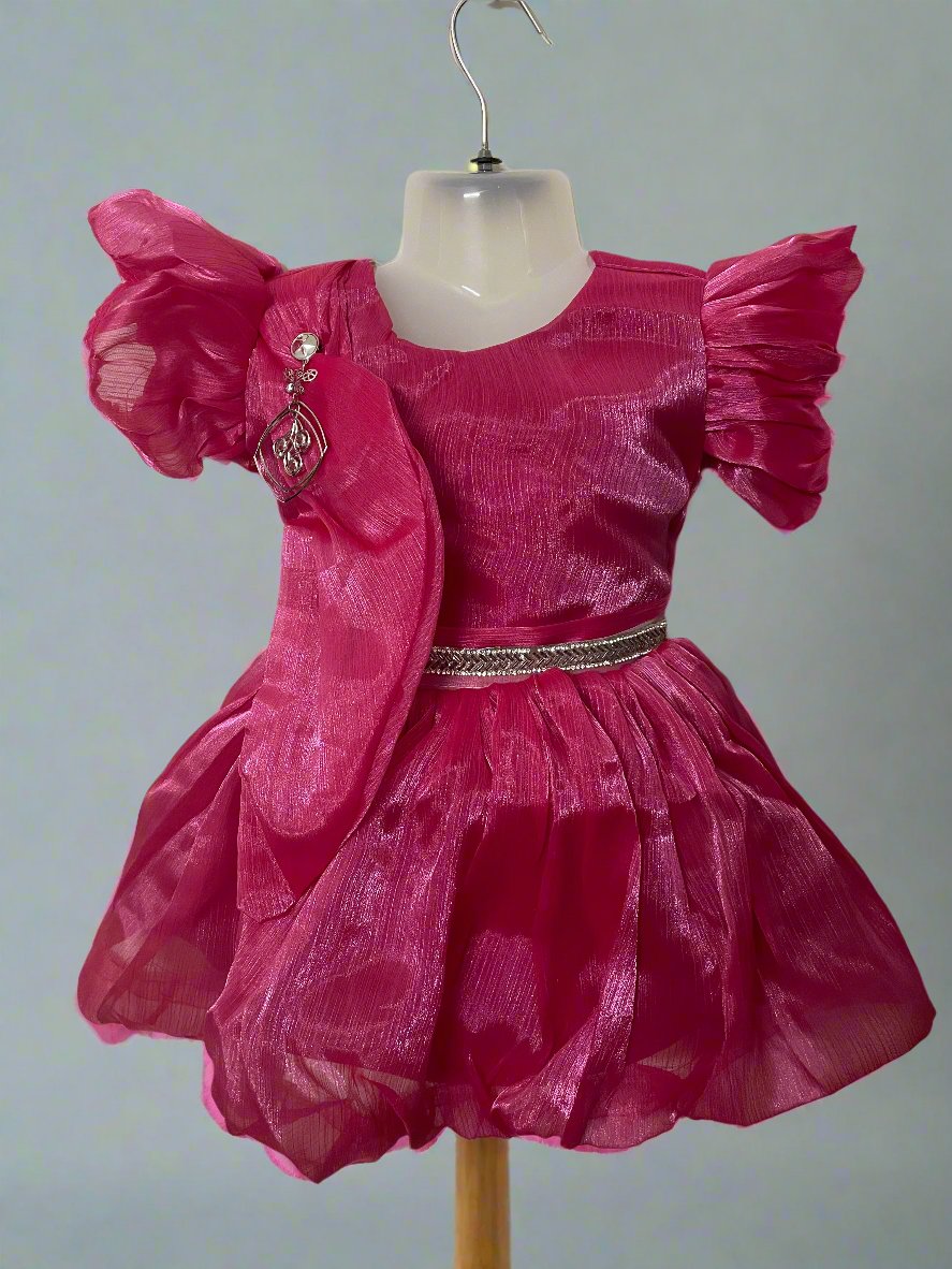 Charming Onion Colour Dress for Girls with Shimmering Fabric