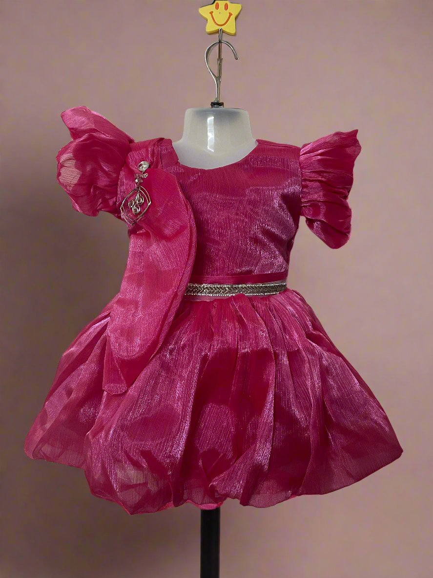 Charming Onion Colour Dress for Girls with Shimmering Fabric