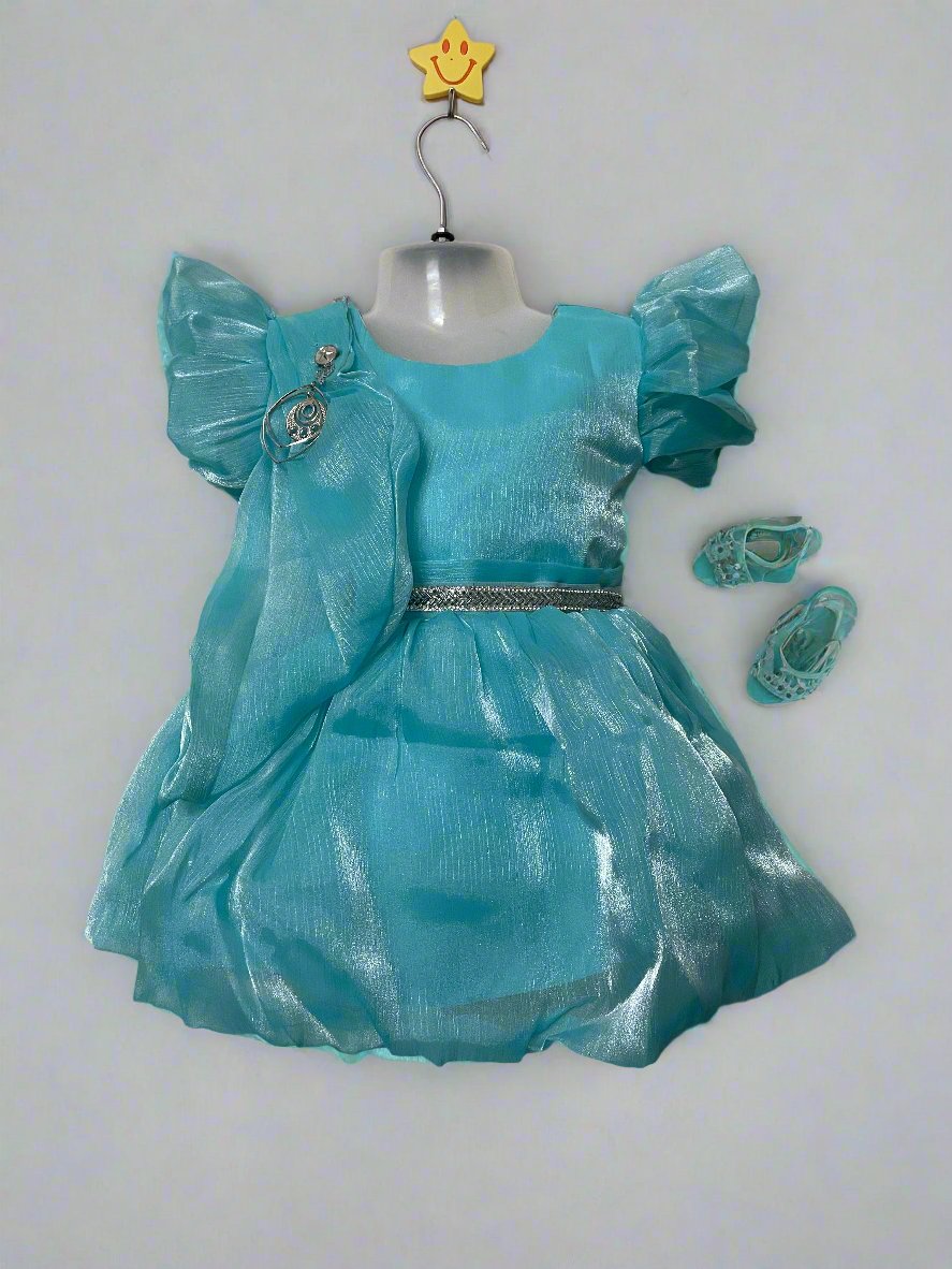 Sky Blue Girls Dress with Shimmering Fabric for Girls