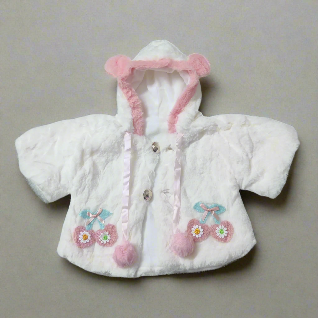 Adorable White and Pink Children's Hooded Jacket for girls