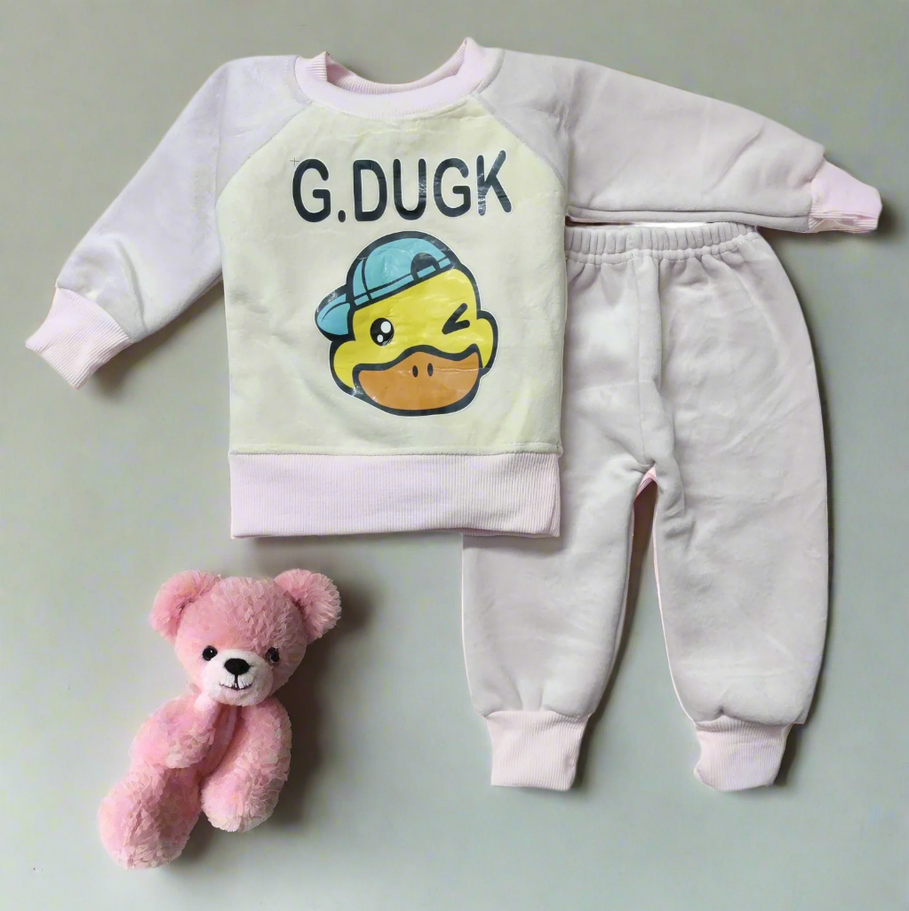 Adorable Pink and White Duck Themed Baby Top and Pajama Set