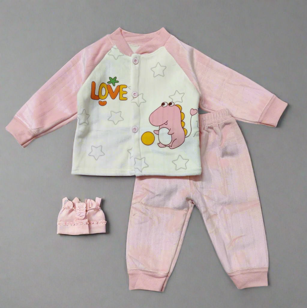Adorable Pink Dinosaur Pajama Set - Pink and Cream Top for Kids