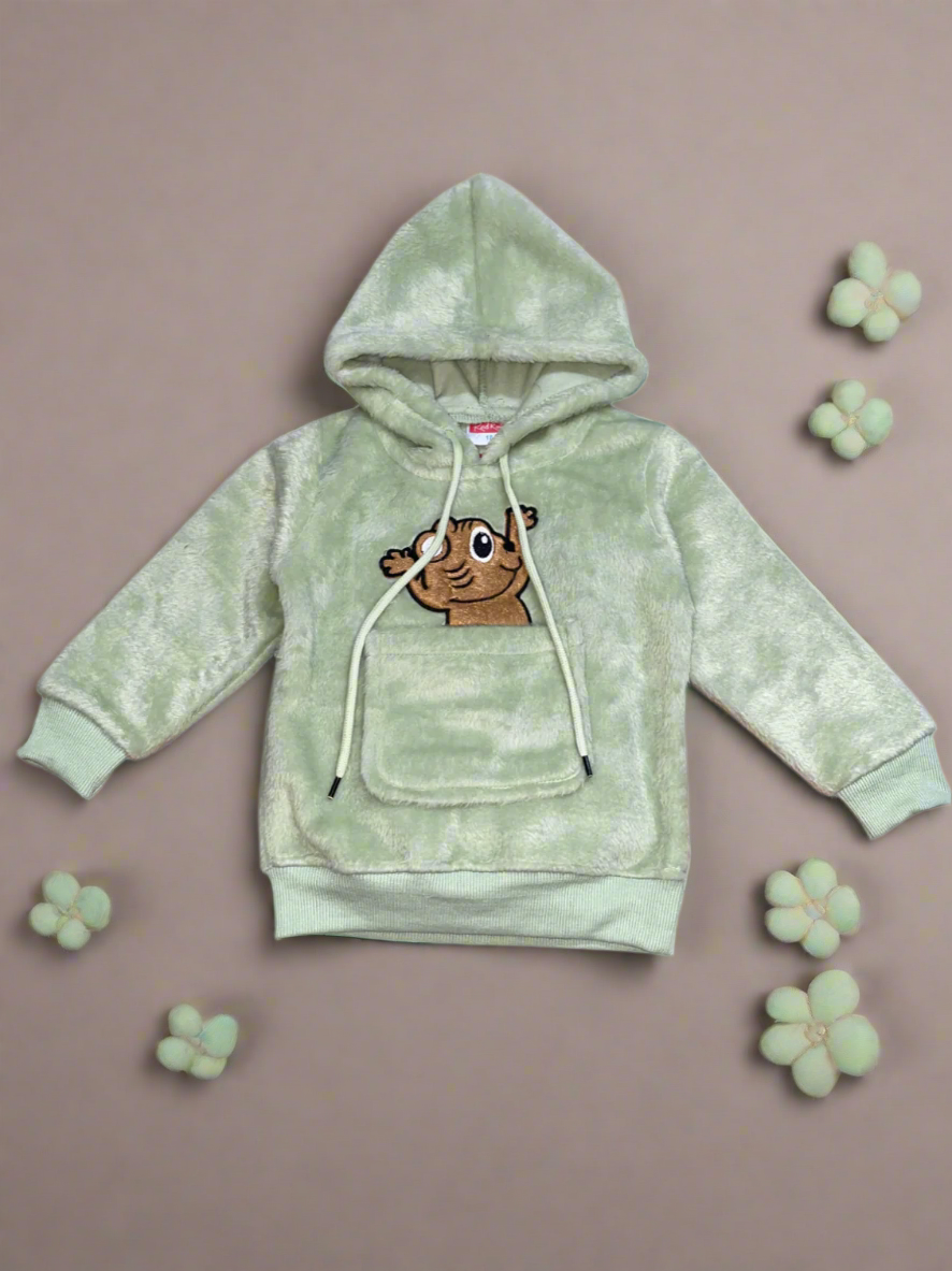 Adorable Light Green Hoodie and Pants Set with Cute Animal Graphics