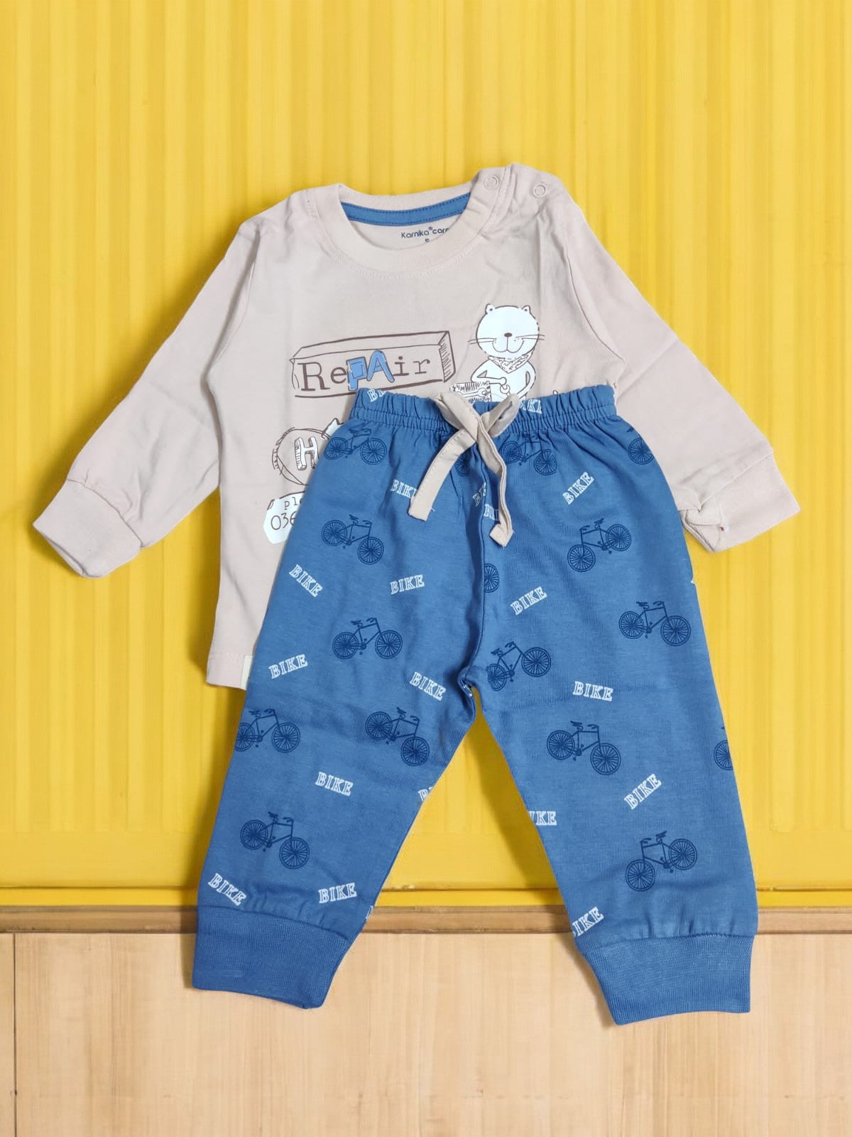 Kids' Bicycle Themed top and pajama set - Grey & Red - Bumblehugs