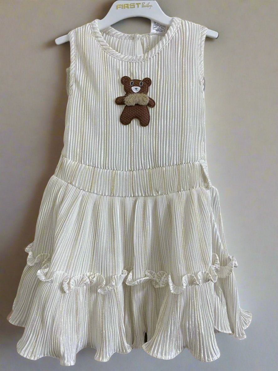 Adorable Baby Girl Dress with Brown Jacket and Teddy Bear Design - Bumblehugs
